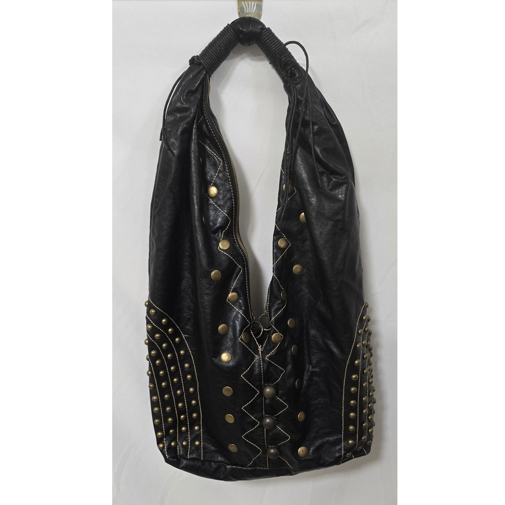 Vtg Y2K Passport Accessories handbag women black studded boho hobo steampunk